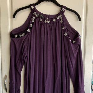 INC. Purple bare shoulder beaded top